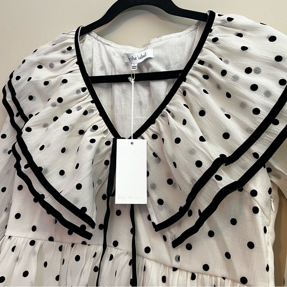 Polka Dot Ruffle Mini Dress - Black and White NWT - Picture 7 of 8